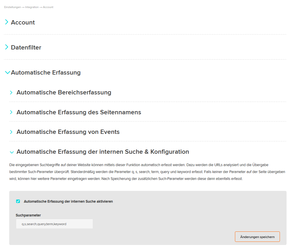 Automatic recording of the internal search &amp; configuration