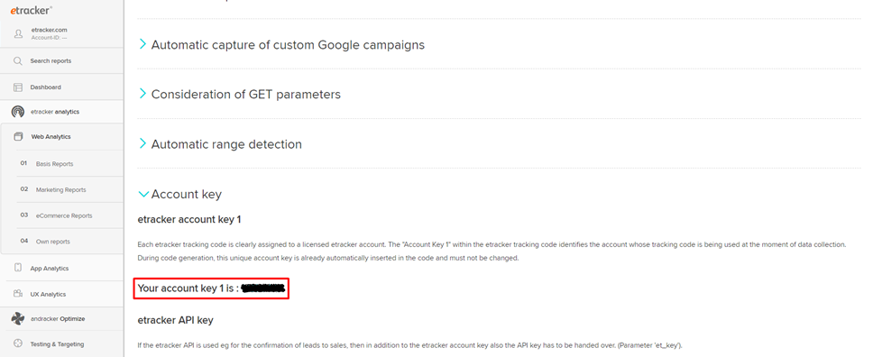 Find your Account key in etracker