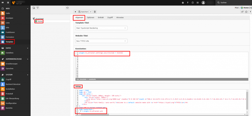 Typo3 Backend Setup Maintemplate