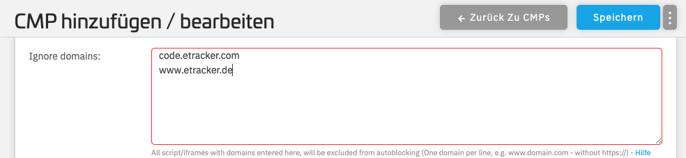 Here you can exclude the etracker domains from automatic blocking