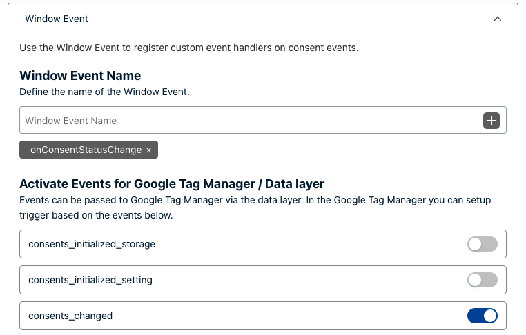 Define window event in Usercentrics when using the old CMP