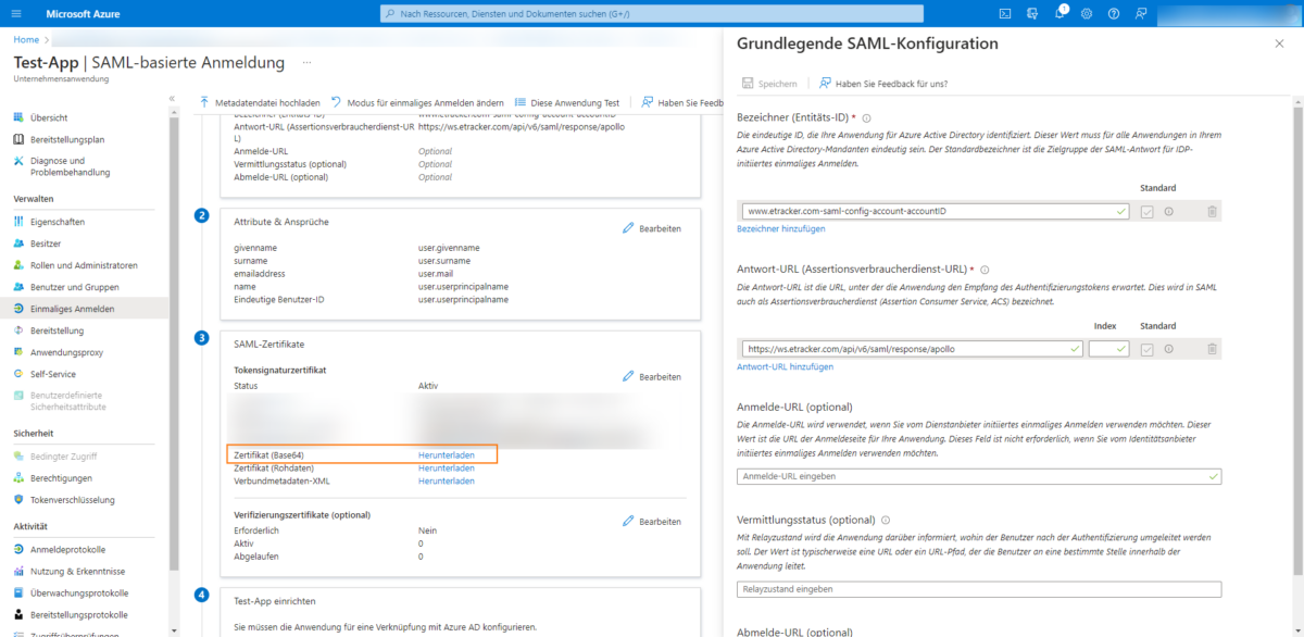 Azure Active Directory Zertifikat herunterladen