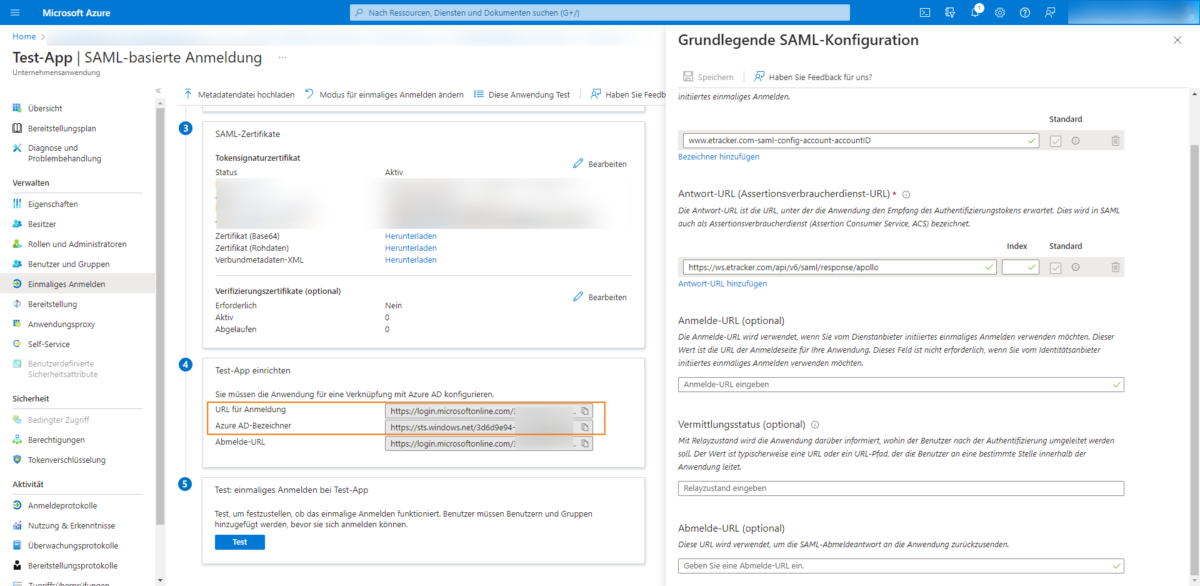 Azure Active Directory - URL für Anmeldung und Azure Ad-Bezeichner kopieren