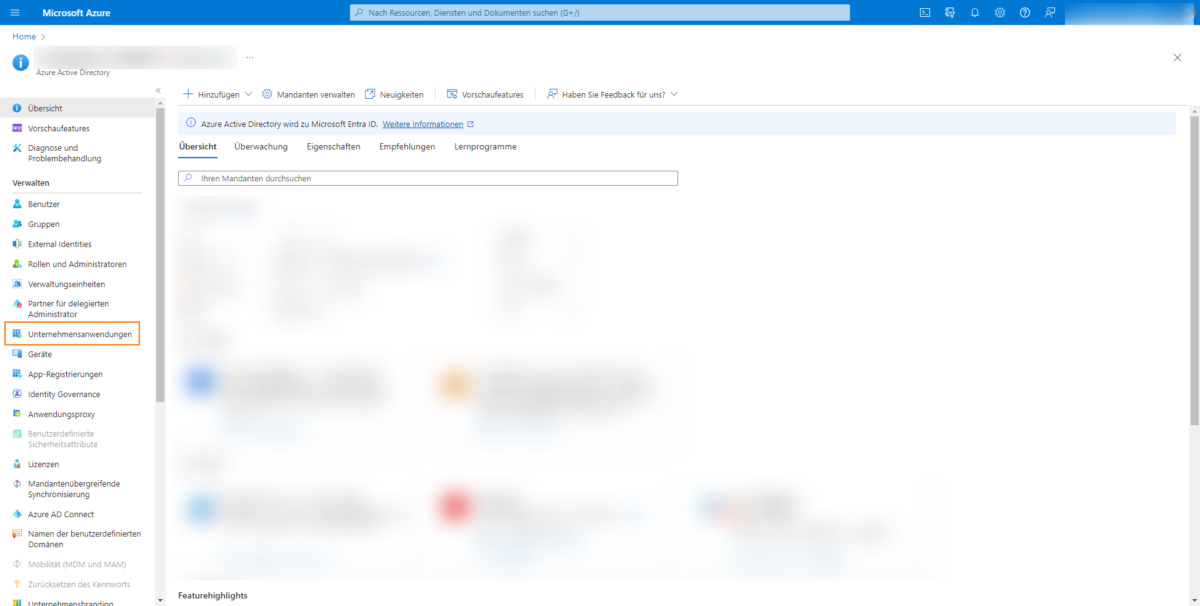 Azure Active Directory Unternehmensanwendungen