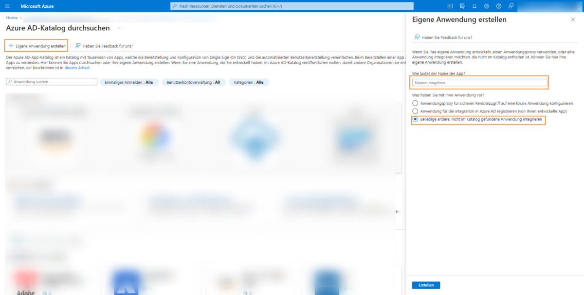 Azure Active Directory eigene Anwendung erstellen