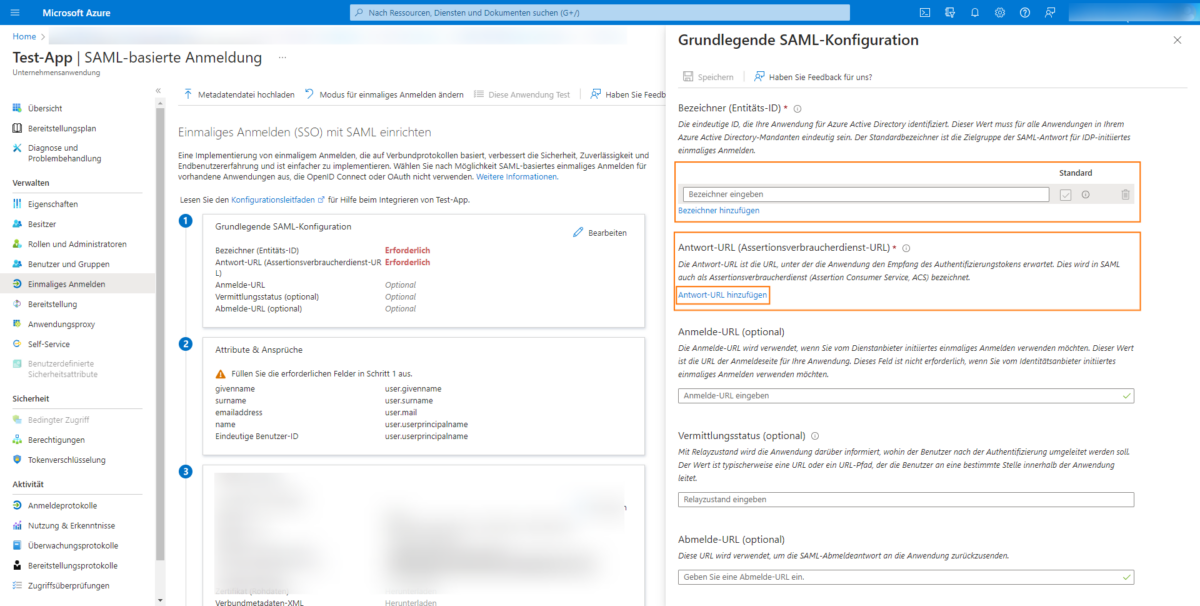 Azure Active Directory Grundlegende SAML Konfiguration