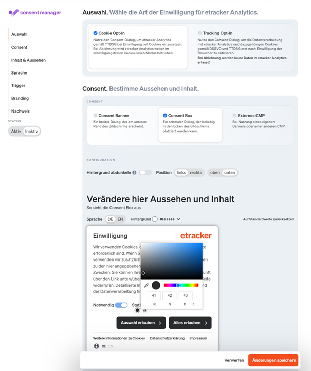 Configure etracker consent manager