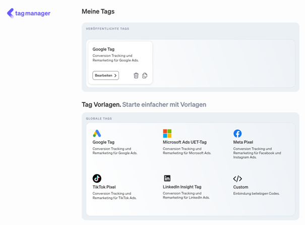 etracker tag manager - Drittanbieter-Tags