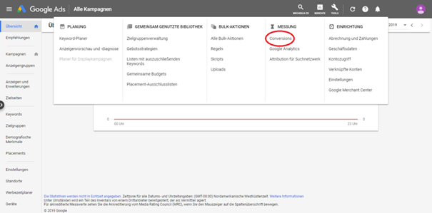 Conversion auswählen in der ganz alten Oberfläche von Google Ads