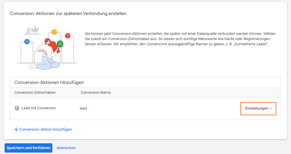 Alte Oberfläche Google Ads Einstellungen der Conversion Aktionen konfigurieren