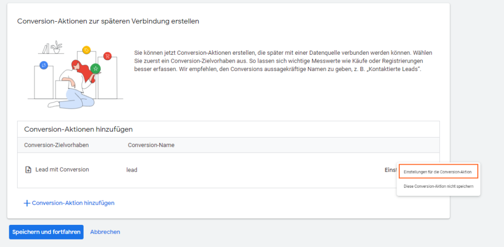 Alter Oberfläche Google Ads Einstellungen von Conversion Aktionen konfigurieren Teil 2