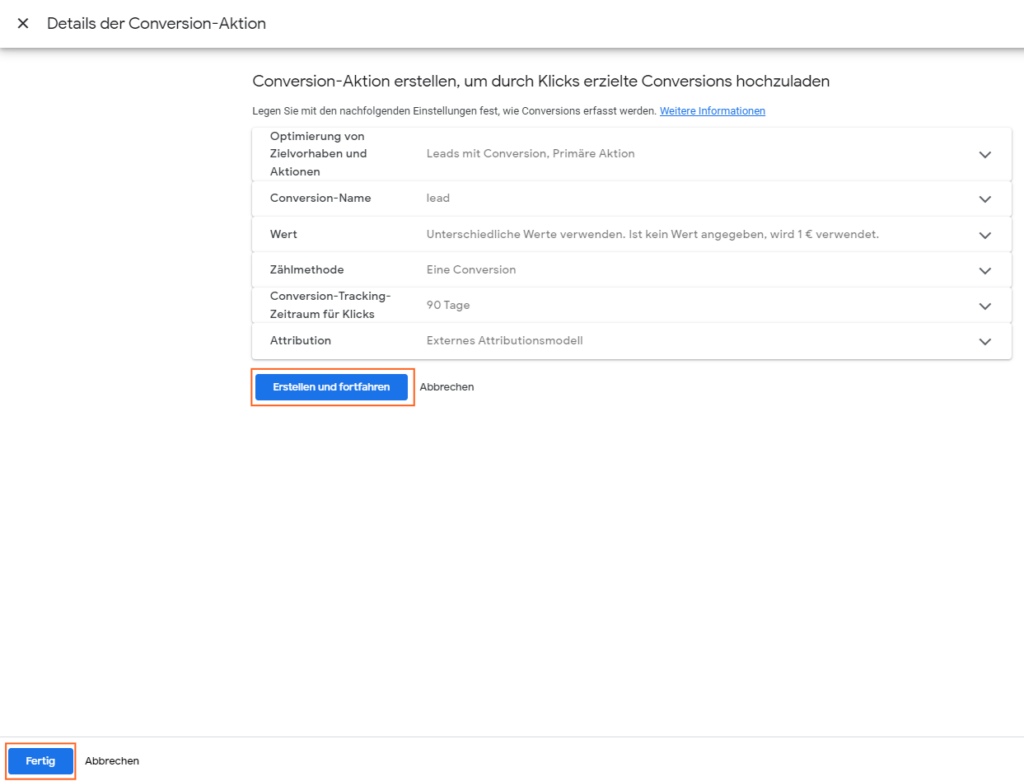 Alte Oberfläche Google Ads Conversion Aktion erstellen