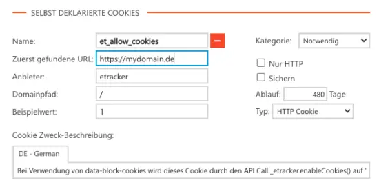 Cookiebot Cookies hinzufügen