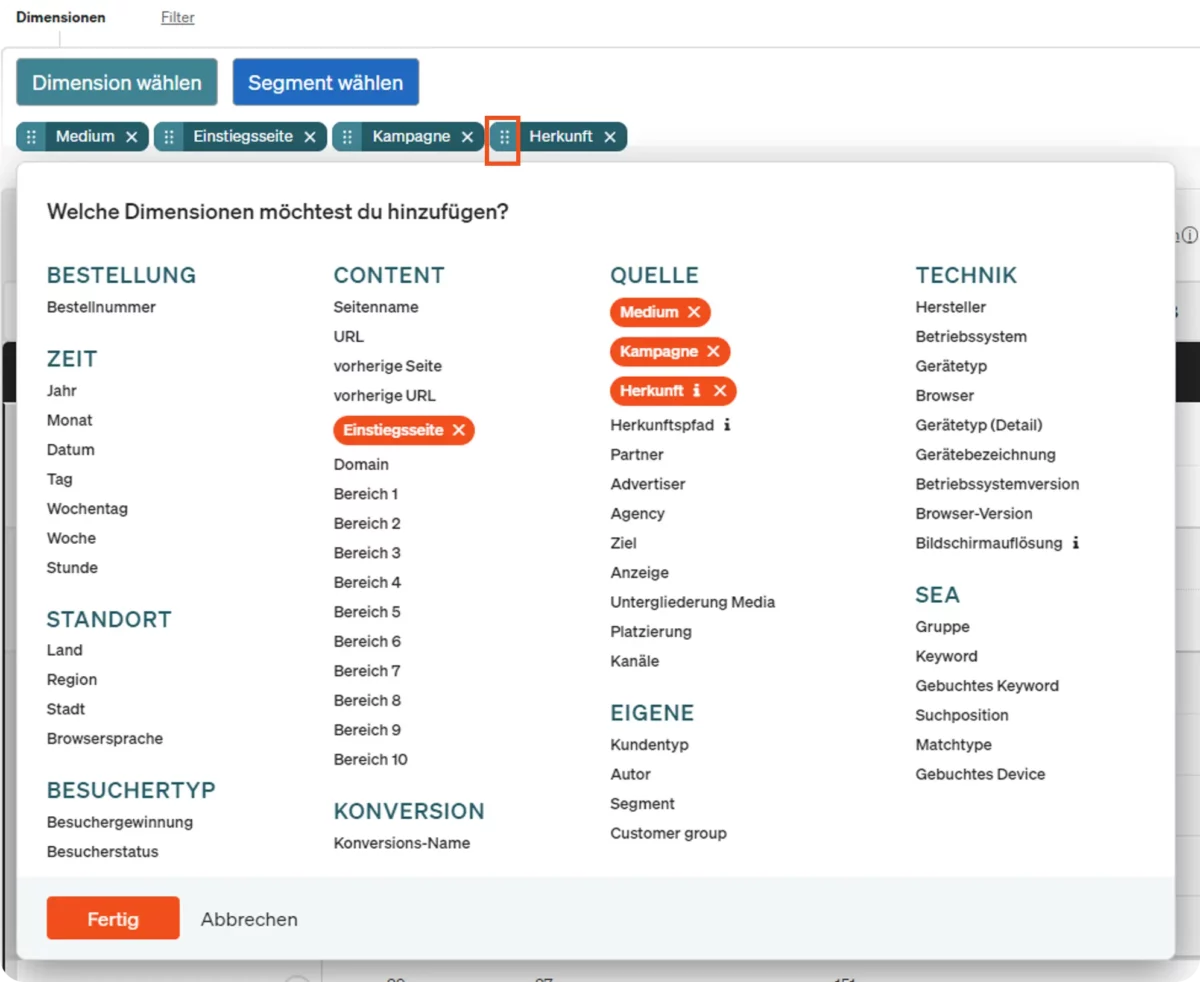 Move dimensions flexibly in etracker analytics