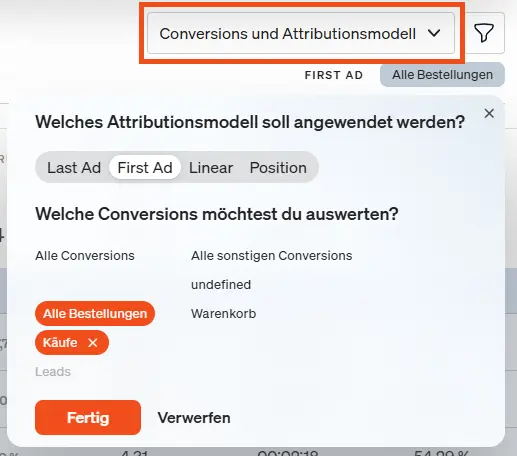 Attributionsmodell in etracker analytics wechseln