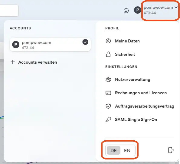 Screenshot of the language change in etracker analytics