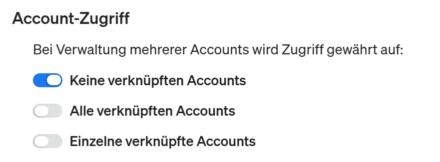 Hier wählst du aus, auf welche Accounts dieses Berechtigungsprofil zugreifen kann