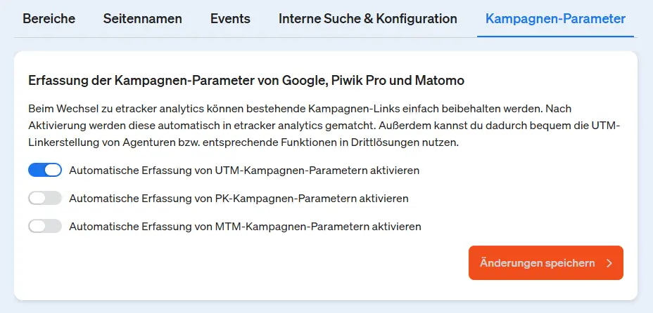 Erfassung der Kampagnen-Parameter von Google, Piwik Pro und Matomo.