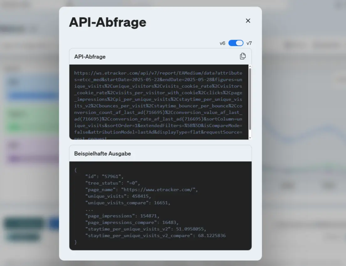 Screenshot der darstellung der API Abfrage, wenn du diese über einen Report aufrufst