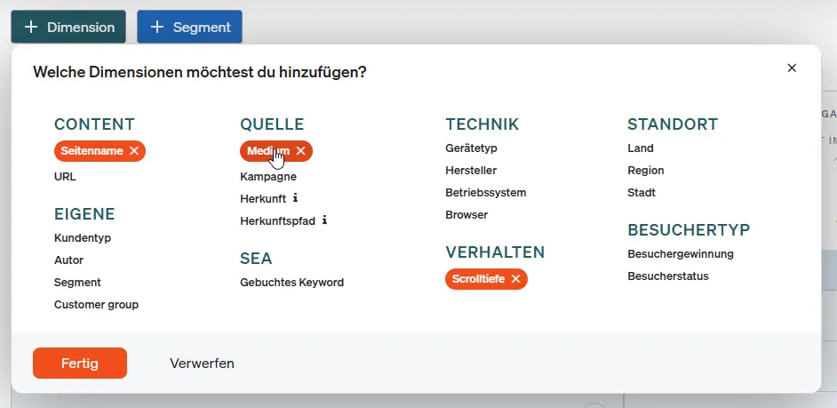 Segmentieren im Scrollmap Report