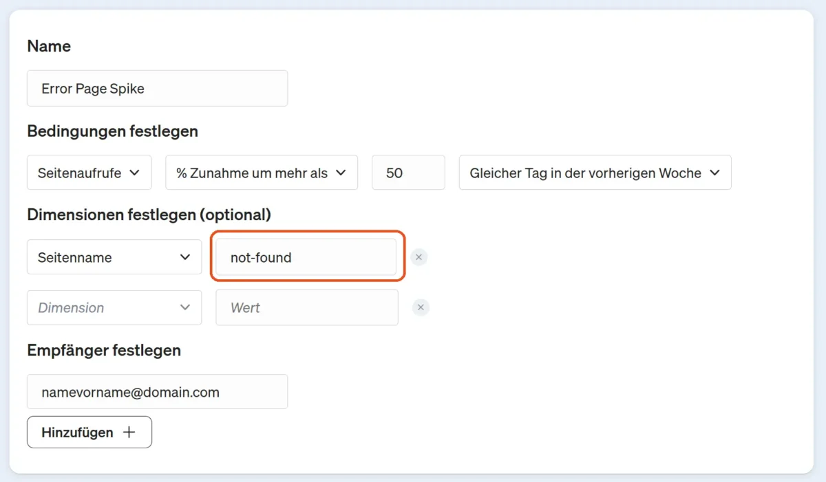 Hier bearbeitet man einen vordefinierte Alarm in etracker analytics.