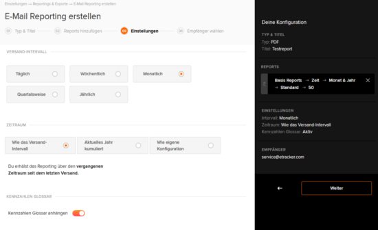 E-Mail-Reporting Versandintervall festlegen