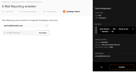 E-Mail Reporting erstellen und Empfänger auswählen