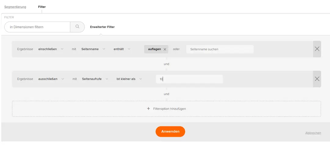 etracker analytics erweiterter Filter