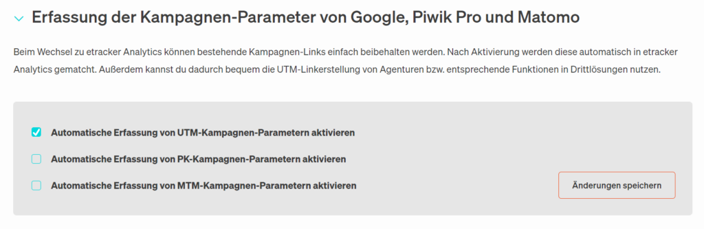 Erfassung der Kampagnen-Parameter von Google, Piwik Pro und Matomo.