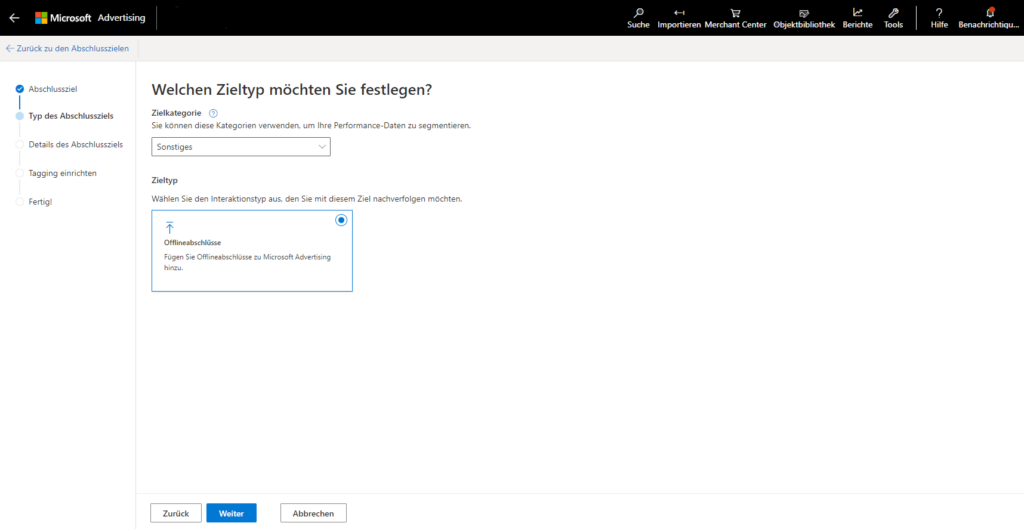 Select target type offline deals in Microsoft Ads