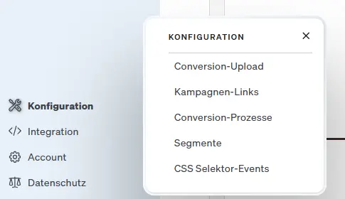 Über den Menü-Punkt Konfiguration unten links ind er Applikation gelangst du zum Conversion-Upload