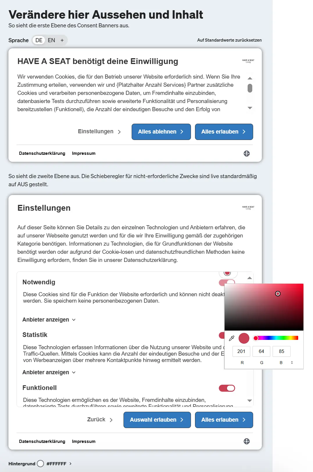 Hier definierst du das Design deines Consents im etracker consent manager