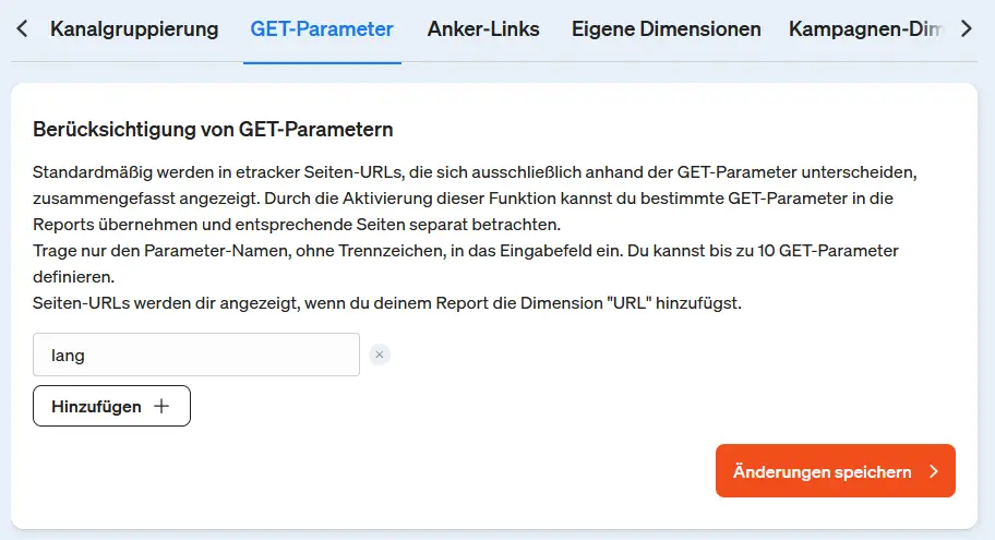 Screenshot GET-Parameter in etracker analytics hinzufügen