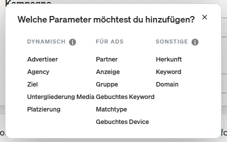 Screenshot etracker analytucs Parameter hinzufügen