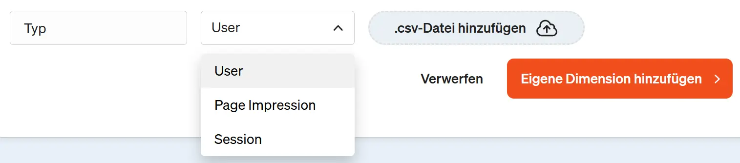 Screenshot Dimensions-Typ in etracker analytics auswählen