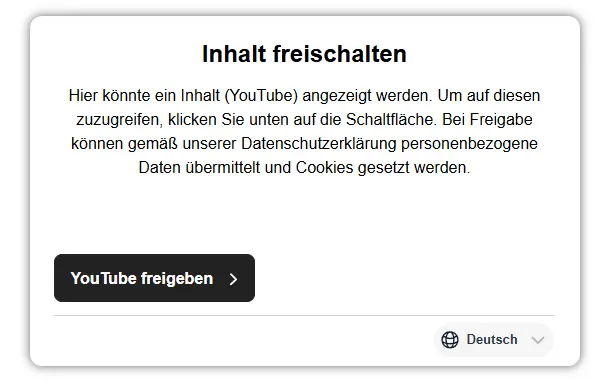 Mut dem etracker consent manager kannst du externe Inhalte separat freigeben lassen, wie z.B. YouTube Videos