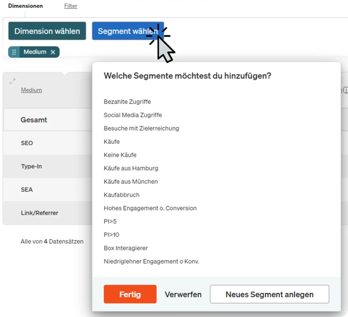 Segmente in etracker analytics auswählen