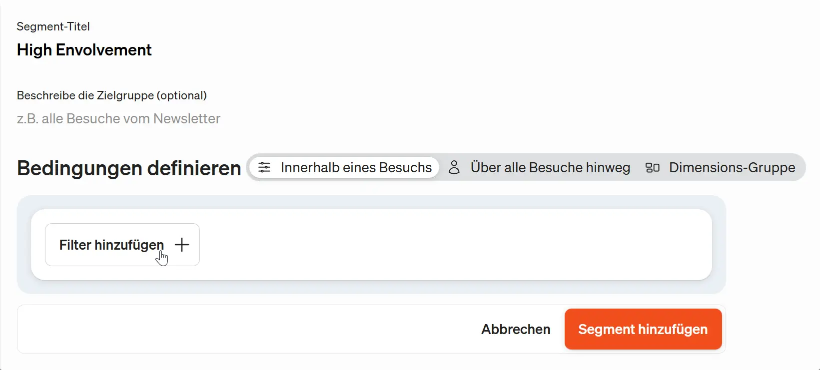 Screenshot Segment Bedingung in etracker analytics erstellen.