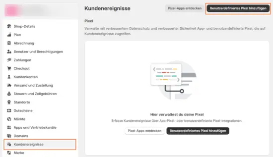 Shopify Kundenereignisse hinzufügen