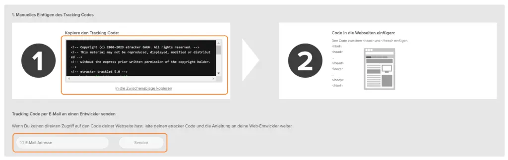 Insert or send etracker tracking code