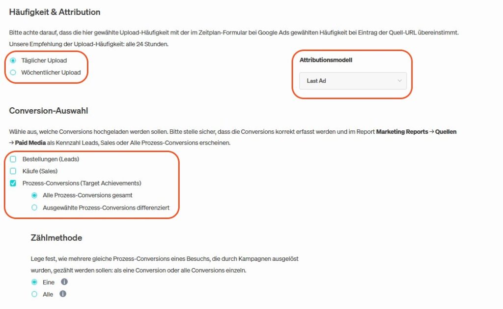 Configuration of the conversion uploads