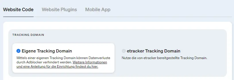 Aktiviere die eigene Trackung Domain direkt in der Applikation