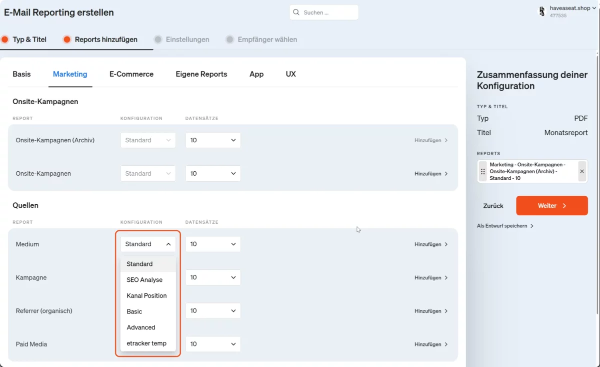 E-Mail Reporting in etracker analytics erstellen
