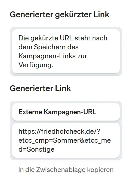 Screenshot etracker analytics generierter Kampagnen-Link