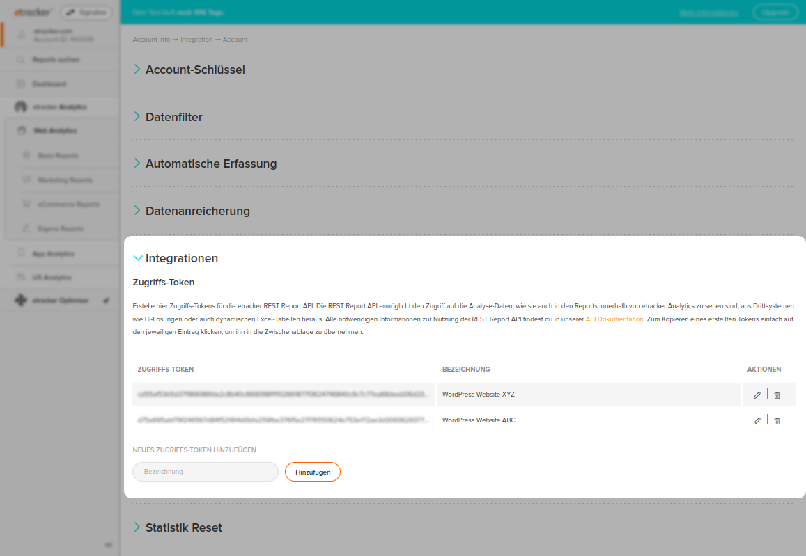 etracker analytics application access token