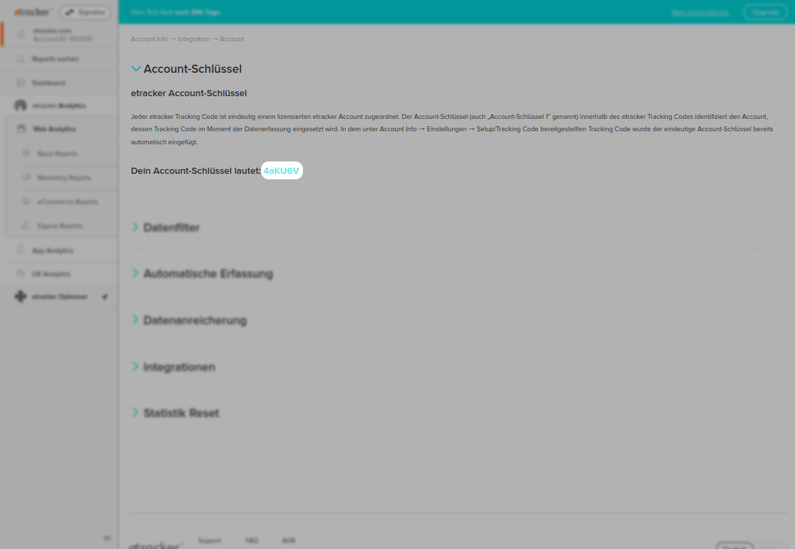 etracker analytics Applikation Account-Schlüssel