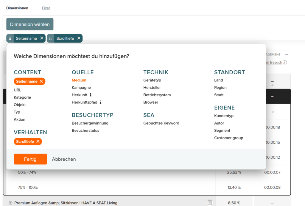 Segmentieren im Scrollmap Report