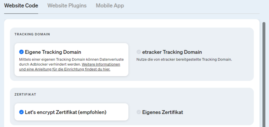 Eigene Tracking Domain aktivieren