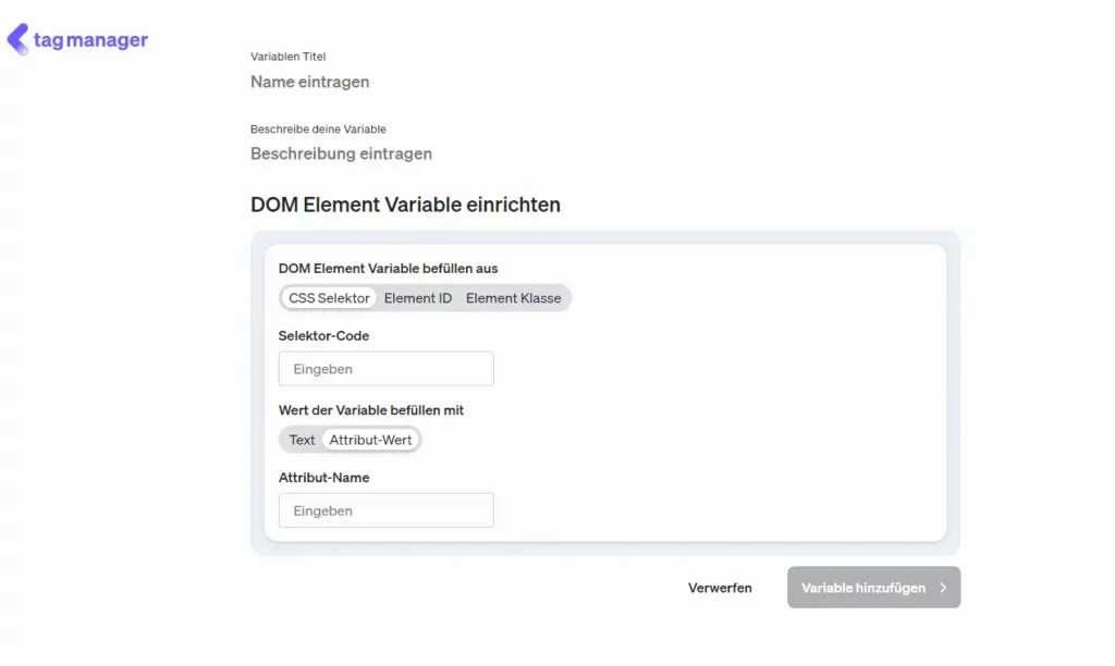 Set up DOM variable in etracker tag manager