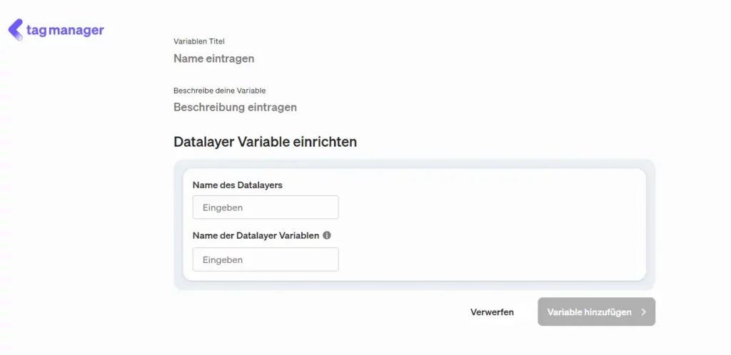 Set up data layer variable in etracker tag manager